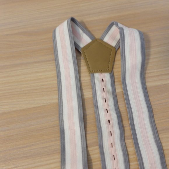 Suspender Boy Pink Gray Button Leather Y Back Classic‎ Formal Stretch Elastic - Picture 3 of 8
